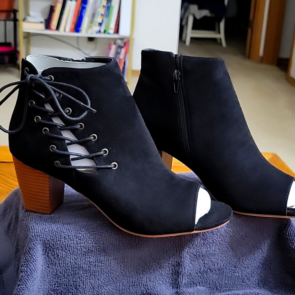 Black open toe booties